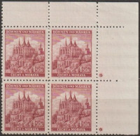 111/ Pof. 58, Brown Violet; Corner 4-block, Plate Mark + - Ungebraucht