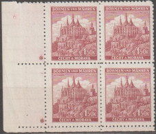 111a/ Pof. 58, Brown Violet; Corner 4-block, Plate Mark + - Unused Stamps