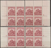 113/ Pof. 58, Brown Violet; Corner 4-blocks Miniature, Plate Mark + - Unused Stamps