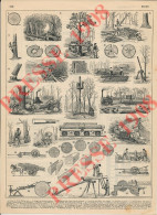 Planche1908 Exploitation Du Bois Métier Forêt Bûcheron Scieurs De Long Schlittage Flottage Du Bois Sciage Scie Mécanique - Other & Unclassified