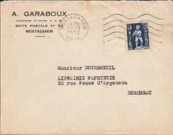 ALGERIE SEUL SUR LETTRE POUR LA FRANCE 1952 - Cartas & Documentos