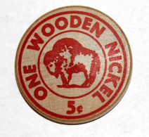 Rare Wooden Token 3c - Wooden Nickel - Jeton Bois Monnaie Nécessité 5 Cents - Bison - Coca-Cola - Etats-Unis - Monétaires/De Nécessité