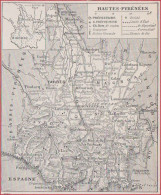 Carte Du Département Des Hautes Pyrénées (65), Préfecture, Sous Préfecture, Chef Lieu ... Chemin De Fer. Larousse 1948. - Historische Dokumente