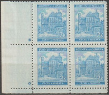 116/ Pof. 59, Light Blue; Corner 4-block, Plate Mark + - Unused Stamps