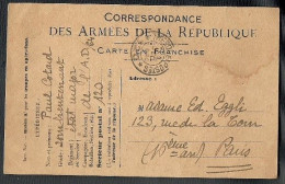 CARTE POSTALE = CORRESPONDANCE DES ARMEES DE LA REPUBLIQUE - War 1914-18