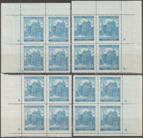 119/ Pof. 59, Green Blue; Corner 4-blocks Miniature, Plate Mark + - Nuevos