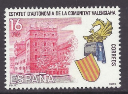 Spain 1983 - Estatutos De Autonomías, Comunitat Valenciana, Historic Building, Coat Of Arms - MNH - Nuevos