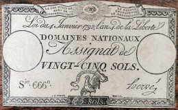 Assignat 25 Sols - 4 Janvier 1792 - Série 666 - Domaine Nationaux - Assignats