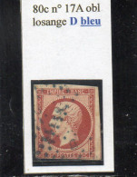 Paris - N° 17A (filet Inf Effleuré) Obl Losange D En Bleu (Rare!) - 1853-1860 Napoléon III.