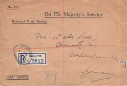 GIBRALTAR - REGISTERED MAIL 1938 -ON HIS MAJESTY'S SERVICE- / 7046 - Gibraltar