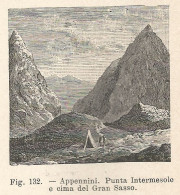 Cima Del Gran Sasso E Punta Intermesole - Xilografia - 1924 Old Engraving - Estampas & Grabados