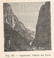 Appennini - Veduta Del Furlo - Xilografia D'epoca - 1924 Old Engraving - Estampas & Grabados