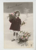 ENFANTS - LITTLE GIRL - MAEDCHEN - Jolie Carte Fantaisie Fillette Dans La Neige Et Fleurs - Portretten