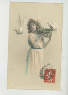 ENFANTS - LITTLE GIRL - MAEDCHEN - Jolie Carte Fantaisie Fillette Avec Oiseaux Colombes - Portretten