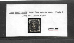 GREAT BRITAIN COLLECTION.  1d BLACK. 4 MARGINS. BLACK MALTESE CROSS CANCEL. - Used Stamps