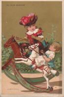 TE 4- " LA HAUTE ECOLE " - CHROMO PUBLICITAIRE MAISON BOUCICAUT - AU BON MARCHE - ENFANTS SUR CHEVAUX DE BOIS A BASCULE - Au Bon Marché