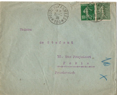 FRANCE SEMEUSES AFFRANCHISSEMENT COMBINE OBLITERETRESOR ET POSTE N°180( OCCUPATION EN ALLEMAGNE) POUR PARIS - 1. Weltkrieg 1914-1918