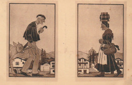 TE 11-(64) AU PAYS BASQUE - JOUR DE MARCHE ( D' APRES UNE AQUARELLE DE J. LE TANNEUR )- PAYSAN ET VEAU , FEMME ET POT  - Other & Unclassified