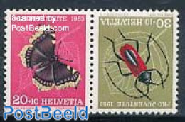 Switzerland 1953 Tete Beche Pair, Mint NH, Nature - Butterflies - Insects - Nuovi