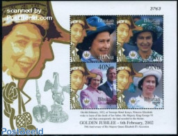 Bhutan 2002 Golden Coronation 4v M/s, Mint NH, History - Kings & Queens (Royalty) - Familles Royales
