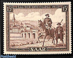 Germany, Saar 1951 Stamp Day 1v, Mint NH, Nature - Horses - Post - Stamp Day - Art - Bridges And Tunnels - Posta