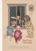 TE 18- " NEW YEAR GREETING " - ENFANTS ATTENDANT LES 12 COUPS DE MINUIT POUR FETER LA NOUVELLE ANNEE - 2 SCANS - New Year