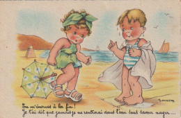 TE 18- " TU M' ENERVES A LA FIN .."- COUPLE SE DISPUTANT SUR LA PLAGE - ILLUSTRATEUR GOUGEON - Gougeon