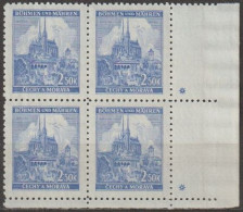 132/ Pof. 60, Dark Grey Blue; Corner 4-block, Plate Mark + - Unused Stamps