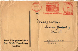 ALLEMAGNE SARRE  OBLITERATION EMA HOMBURG SUR LETTRE POUR LA FRANCE - Franking Machines (EMA)