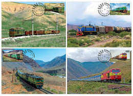 KYRGYZSTAN 2024 KEP 206-209 LOCOMOTIVES IN KYRGYZSTAN SET OF MAXIMUM CARDS - Eisenbahnen