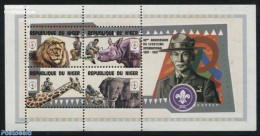 Niger 1998 Scouting 4x350F, M/s, Mint NH, Nature - Sport - Animals (others & Mixed) - Cat Family - Elephants - Giraffe.. - Níger (1960-...)