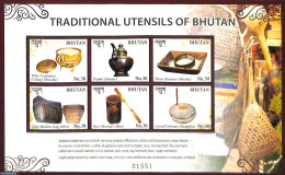 Bhutan 2017 Tradional Utensils Of Bhutan 6v M/s, Mint NH, Art - Handicrafts - Bhután