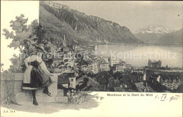 12321133 Montreux VD Panorama Lac Leman Dents Du Midi Genfersee Alpen Maedchen T - Sonstige & Ohne Zuordnung