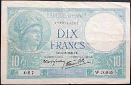Billet 10 Francs Minerve, TE 17 Aout 1939, 067, W.70949 - 10 F 1916-1942 ''Minerve''