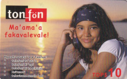 TONGA - Girl On Phone, TonFon Prepaid Card TOP$10, Used - Tonga