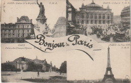 UR 5-(75) " BONJOUR DE PARIS " - CARTE MULTIVUES : MONUMENTS DE PARIS - 2 SCANS - Multi-vues, Vues Panoramiques