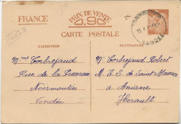 ENTIER POSTAL IRIS - OBLITERE CAD NOIRMOUTIERS   VENDEE -15-4-1941 - PAP : Antwoord /Lamouche