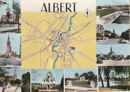 UR 11-(80) ALBERT - CARTE MULTIVUES COULEURS : PLAN , GARE , STADE POTEZ , BASILIQUE ET MONUMENTS - 2 SCANS - Albert