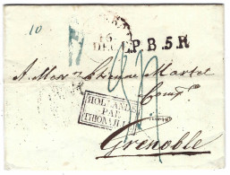 1833 - Lettre D' Amsterdam Pour Grenoble - L.P. B. 5. R Noir + HOLLANDE / PAR / THIONVILLE Encadré NOIR - ...-1852 Prephilately