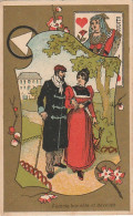 UR 23 -" FEMME HONNETE ET DEVOUEE " - CARTE DAME DE COEUR , COUPLE - CHROMO PUB  MOKA LEROUX - A . LEROUX , ORCHIES - Thé & Café