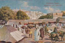 UR 24-( MAROC ) TANGER - MARCHES - ANIMATION - CARTE PUBLICITAIRE PETROLE HAHN - 2 SCANS - Publicidad