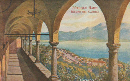 UR 24 -( SUISSE ) LOCARNO - VUE SUR LE LAC MAJEUR - CARTE PUBLICITAIRE PETROLE HAHN - 2 SCANS - Publicidad