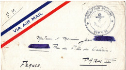 FRANCE LETTRE EN P. AERIENNEEN FRANCHISE MILITAIRE OBLITEREE US NAVY CACHET INSCRIPTION MILITAIRE NEW YORK POUR PARIS - Schiffspost