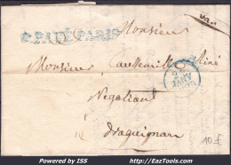 FRANCE MARQUE POSTALE AVEC GRIFFE BLEUE P.PAYÉ PARIS + CAD DU 24/01/1829 - 1801-1848: Precursors XIX