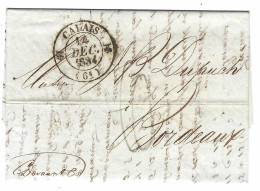 1834- Lettre De Londres Postée à Calais - Cad. T12 Pour Bordeaux - Au Dos, Acheminée De Calais ..... Ns MORY - 1801-1848: Precursors XIX