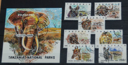 TANZANIA 1993, Elephant, Rhino, Lion, Wild Animals, Fauna, Mi #1607-13 + B228, Used - Autres & Non Classés