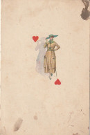 VE 12- CARTE  AS DE COEUR - SILHOUETTE FEMME ELEGANTE CHAPEAUTEE - ILLUSTRATEUR - 2 SCANS - 1900-1949