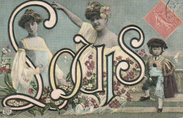 VE 13- " LOUIS " - CARTE FANTAISIE STYLE ART NOUVEAU - ENFANT COSTUME DE TORERO , COUPLE DE FEMMES ET DECOR DE FLEURS - Nomi