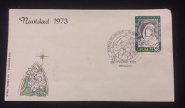 D)1973, URUGUAY, FIRST DAY COVER, ISSUE, CHRISTMAS, "MADONNA, MADRE PERLA, RAFAEL PÉREZ BARRADAS, FDC - Uruguay