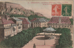 VE 15-(90) BELFORT - LA PLACE D' ARMES , L' HOTEL DE VILLE ET LE CHATEAU - CARTE COLORISEE - 2 SCANS - Belfort - Città